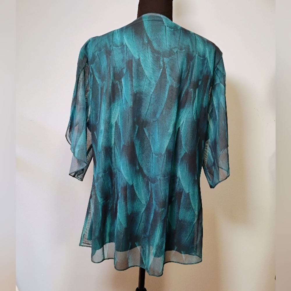Teal Feather Print Women's Top - Picture 2 of 2